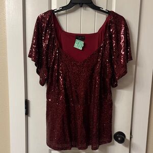 Lane Bryant Maroon Sequin Blouse